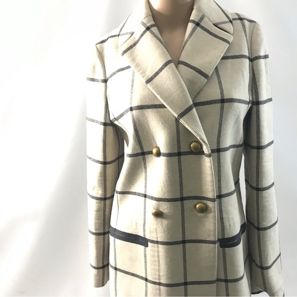 Tory Burch Plaid Print Jacket Coat Long Blazer Size S Cream Work Career Business - Picture 3 of 12
